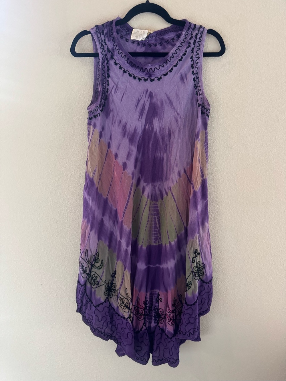 Ingear Purple Tie-Dye Embroidered Sleeveless Tunic Dress